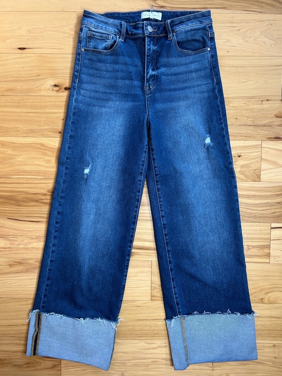 Risen Los Angeles Denim - Risen Dark Blue High Rise Wide-Leg Cuffed Stretchy Jeans | Size 31/13